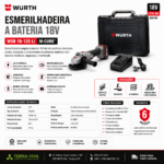 Kit Esmerilhadeira à Bateria 115mm 20V com Maleta, 1 Ferramenta, 1 Bateria 20V/5Ah, 1 Carregador 4Ah - Wurth - 5702519011 - Imagem 3