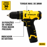 KIT PARAFUSADEIRA FURADEIRA E PARAFUSADEIRA IMPAC 3/8" 10MM C/ BAT C/CARREG SCHI10D2FK-BR (STANLEY) - Imagem 4