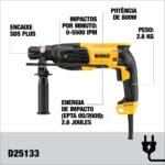 MARTELETE SDS PLUS ELETROPNEUMÁTICO 800W 2,6J 2KG 220V COM MALETA DEWALT D25133K-BR - Imagem 3