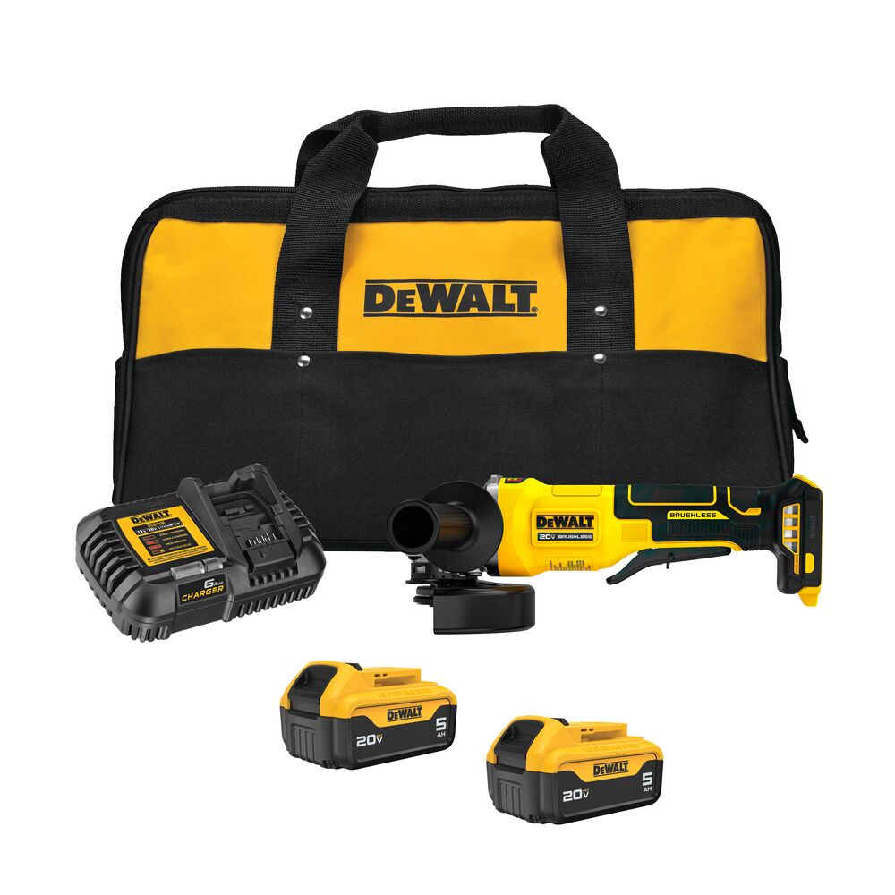 Ecomm_Small-DCG408P2_K1 ESMERILHADEIRA 4 1/2" BRUSHLESS 20V MAX* COM 2 BATERIAS DE 5.0AH CARREGADOR BIVOLT E BOLSA PARA TRANSPORTE (DEWALT) - Imagem 1