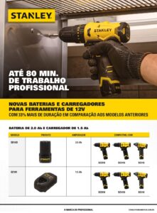 PARAFUSADEIRA FURADEIRA IMPACTO 3/8" 10MM 12V ION LI C/ BAT C/ CARREG SCH10D2K (STANLEY) - Imagem 6