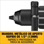 PARAFUSADEIRA E FURADEIRA DE IMPACTO 1/2" (13MM) 20V MAX* LI-ION, S/BAT E S/CARREG DCD996B (DEWALT) - Imagem 5