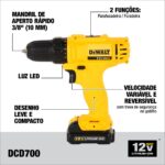 PARAFUSADEIRA E FURADEIRA 3/8" 10MM.BAT.LITIO BIVOLT C/BAT C/CARREG DCD700C2BR (DEWALT) - Imagem 3