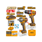 COMBO 2 PCS PARAFUSADEIRA/FURADEIRA C IMP 1/2 BL 66Nm CHAVE IMPACTO 405Nm ENC QUADR 1/2 C 2 BAT 2Ah (INGCO) CKLI20286-9