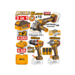 COMBO PARAFUSADEIRA + ESMERILHADEIRA + MARTELETE BL A BATERIA 20V (INGCO) CKLI202598-9