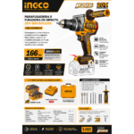 PARAFUSADEIRA E FURADEIRA BL166 NM IMPACTO 1/2 A BATERIA 20V LINHA P20S C 2 BAT 5AH (INGCO) CIDLI201668-9 - Imagem 3